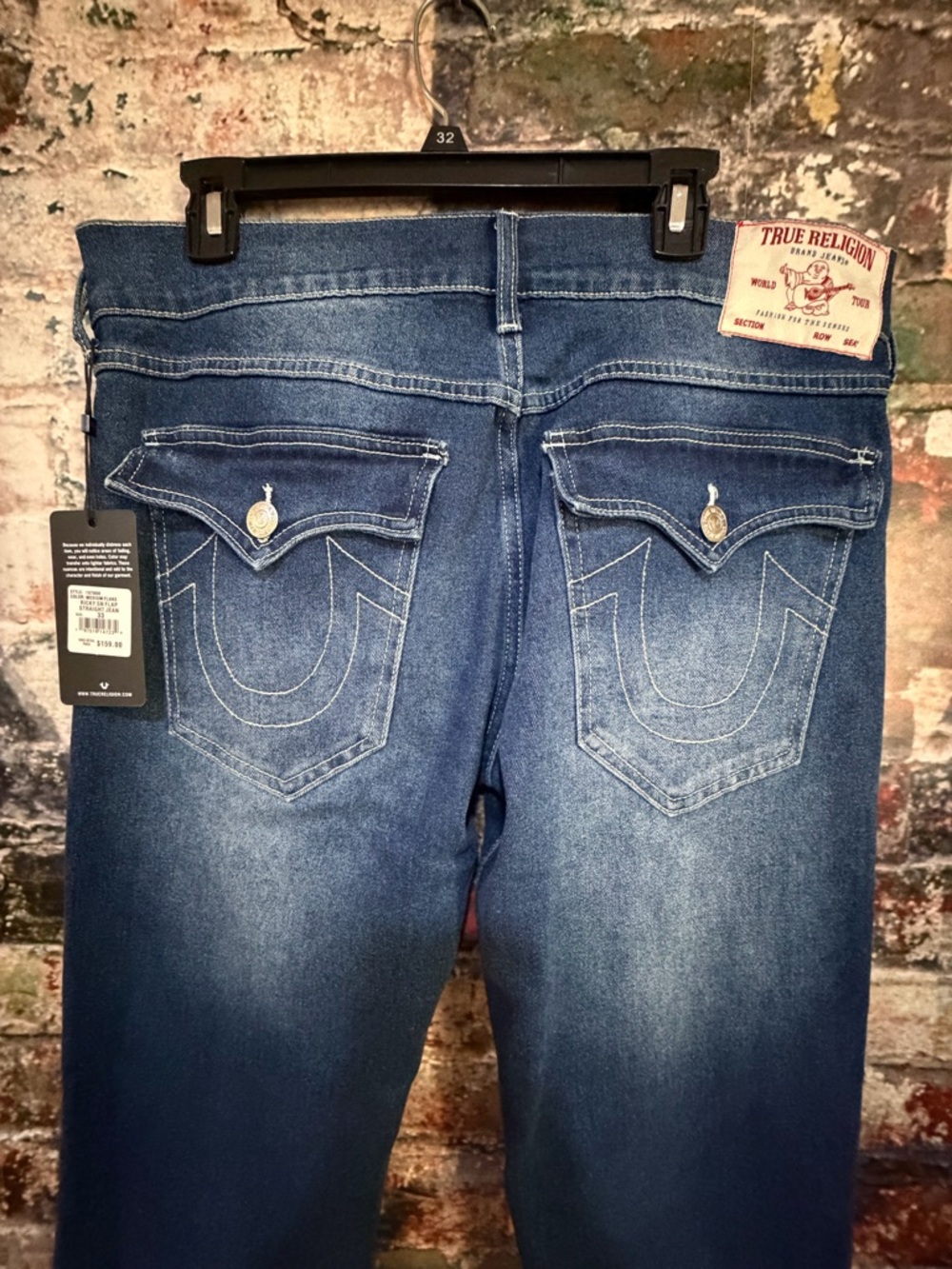 True Religion Medium Flake Blue Ricky SN Flap Straight Jeans